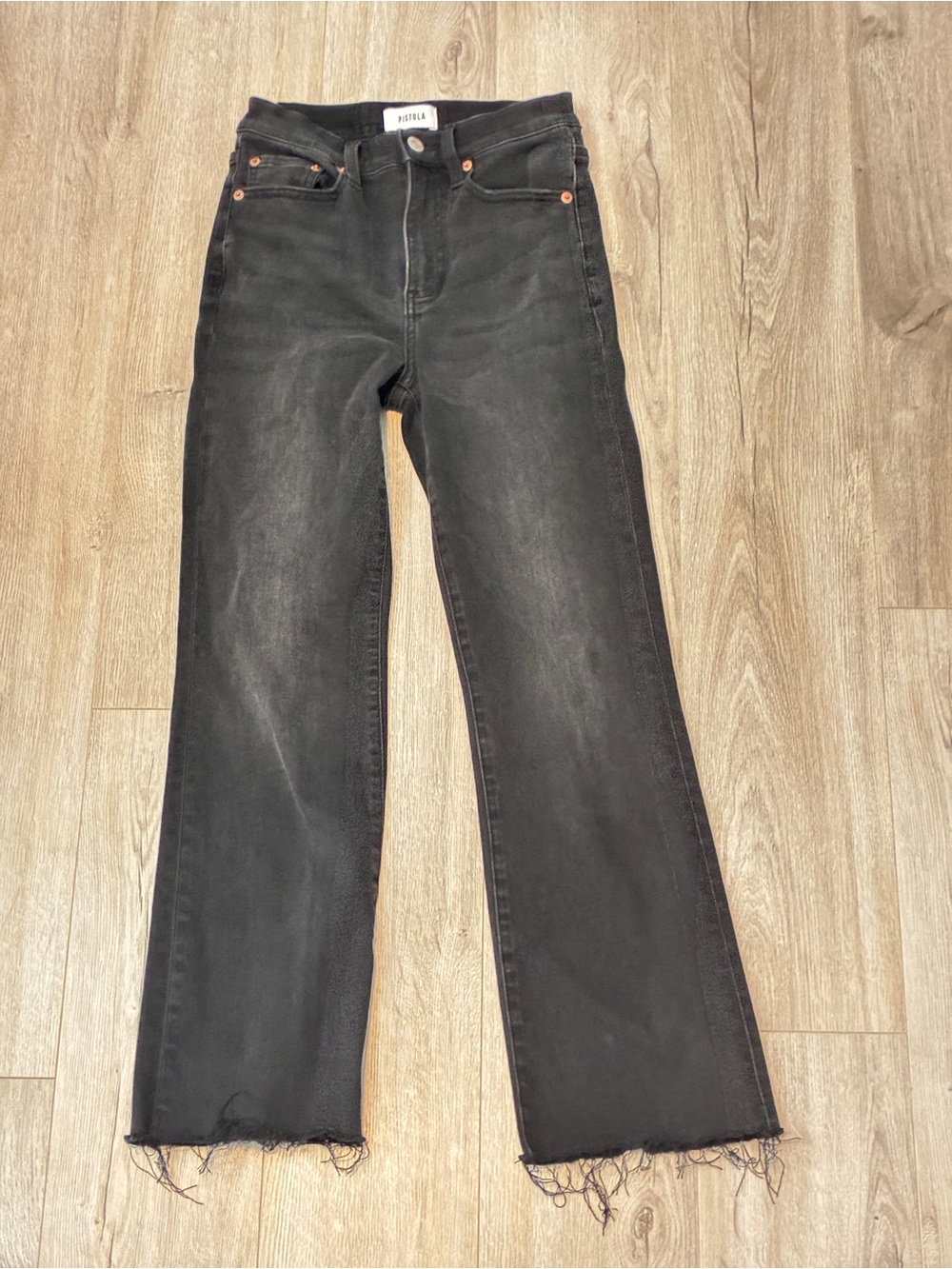 Pistola Black Flare Jeans Size 25 High Rise Raw Hem Stretch Denim - Picture 4 of 11